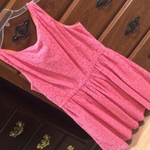 Hot pink lace with orange piping dress